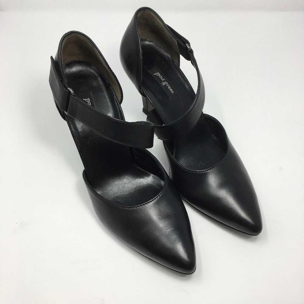 Paul Green Black Leather Heels Size 7, S7